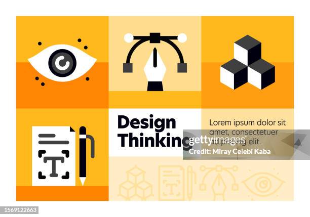 ilustraciones, imágenes clip art, dibujos animados e iconos de stock de diseño de iconos de línea de design thinking y diseño de banners. - diseñador gráfico
