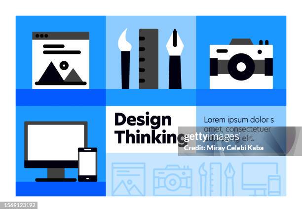 design thinking line icon set and banner design. - user experience designer stock illustrations