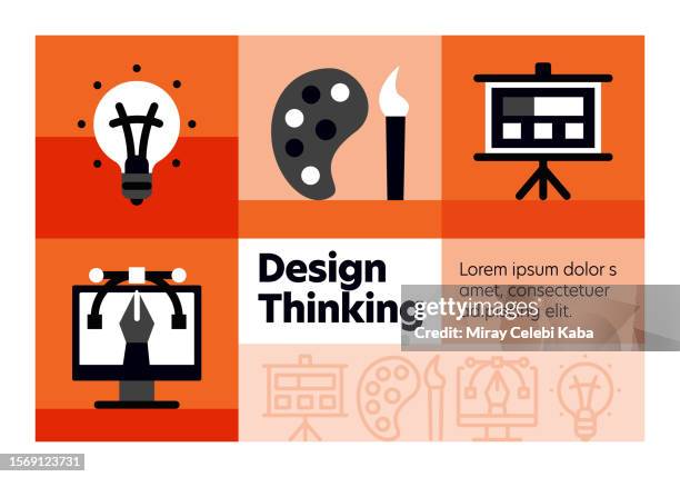 design thinking line icon set and banner design. - user experience designer stock illustrations