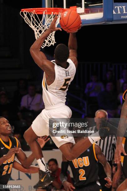 Keion Bell of the Missouri Tigers shoots against the Virginia Commonwealth Rams during the Battle 4 Atlantis tournament at Atlantis Resort November...