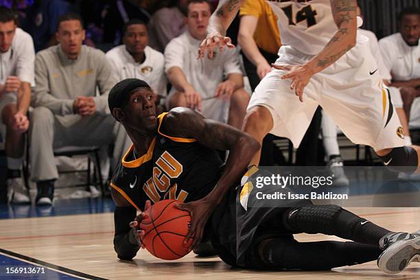 Briante Weber of the Virginia Commonwealth Rams dives for a loose ball during the Battle 4 Atlantis tournament at Atlantis Resort November 24, 2012...