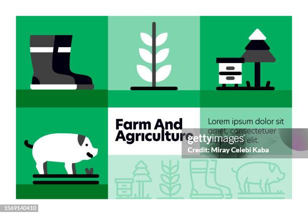 farm and agriculture line icon set and banner design. - livestock truck stock illustrations
