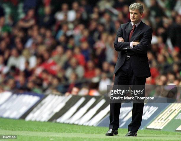 Mark Hughes Wales Manager looks on during the match between Wales and Poland in the 2002 World Cup Qualifying Group 5 at Millennium Stadium, Cardiff....