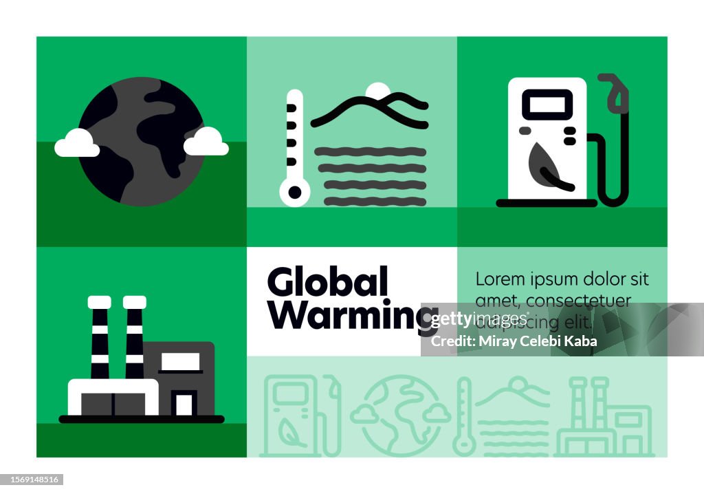 Global Warming line icon set and banner design.