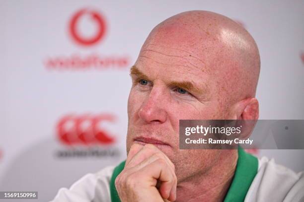 Dublin , Ireland - 1 August 2023; Forwards coach Paul O'Connell during an Ireland rugby press conference at the IRFU High Performance Centre in...