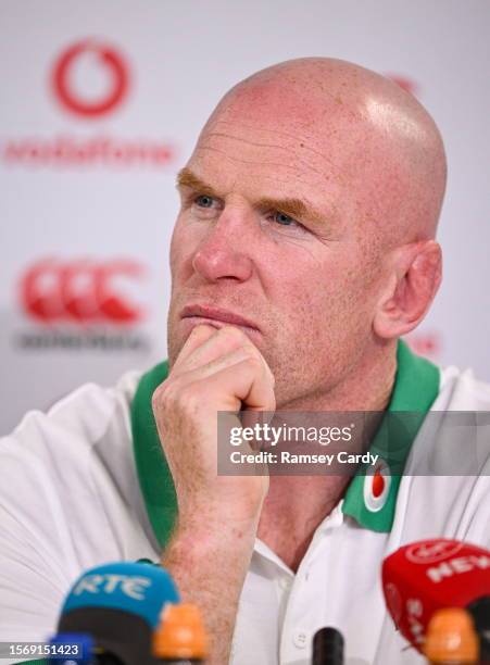 Dublin , Ireland - 1 August 2023; Forwards coach Paul O'Connell during an Ireland rugby press conference at the IRFU High Performance Centre in...