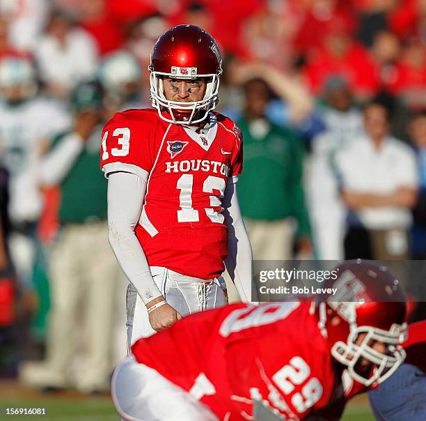 Crawford Jones of the Houston Cougars against the Tulane Green Wave at Robertson Stadium on November 24, 2012 in Houston, Texas. Houston defeats...