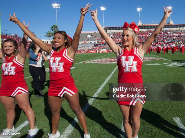 Houston Cougars cheerleaders get the crowd going against the Tulane Green Wave at Robertson Stadium on November 24, 2012 in Houston, Texas. Houston...