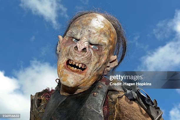 An orc poses after a prosthetic demonstration during the Hobbit Artisan Market ahead of the "The Hobbit: An Unexpected Journey" world premiere at...