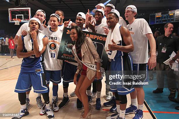 The Duke Blue Devils celebrate winning the Battle 4 Atlantis tournament at Atlantis Resort November 24, 2012 in Nassau, Paradise Island, Bahamas.