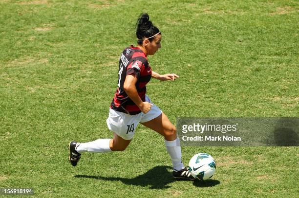 Trudy Camilleri of the Wanderers in action during the round six W-League match between the Western Sydney Wanderers and the Newcastle Jets at...