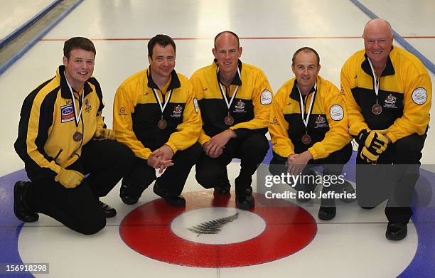 The Australia men's team of Hugh Millikin, Ian Palangio, Sean Hall, Stephen Jones and Angus Young pose for a photo during the Pacific Asia 2012...