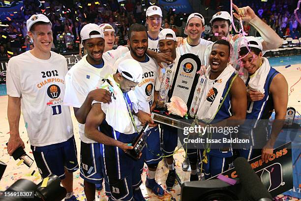 The Duke Blue Devils celebrate winning the Battle 4 Atlantis tournament at Atlantis Resort November 24, 2012 in Nassau, Paradise Island, Bahamas.