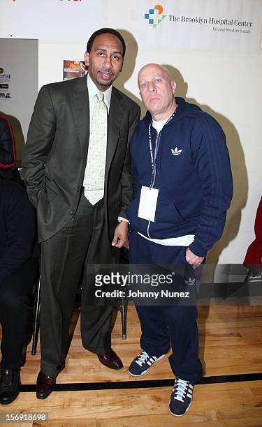 Stephen A. Smith and Steve Lobel attend the 2012 High School Basketball Showcase at Bedford Academy on November 24, 2012 in the Brooklyn borough of...