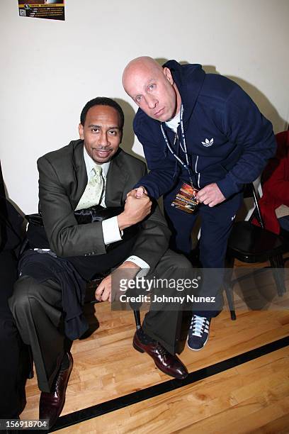Stephen A. Smith and Steve Lobel attend the 2012 High School Basketball Showcase at Bedford Academy on November 24, 2012 in the Brooklyn borough of...