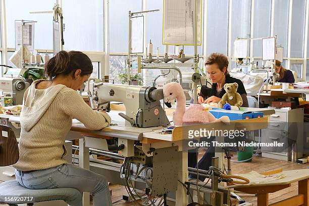 Workers sew at the Steiff stuffed toy factory on November 23, 2012 in Giengen an der Brenz, Germany. Founded by seamstress Margarethe Steiff in 1880,...