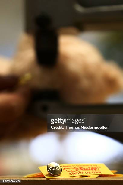 Company labels lie on display at the Steiff stuffed toy factory on November 23, 2012 in Giengen an der Brenz, Germany. Founded by seamstress...