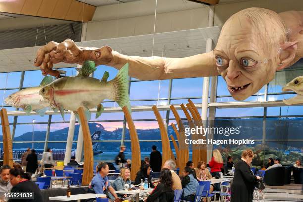 General view of a large Gollum sculpture installed by Weta ahead of the "The Hobbit: An Unexpected Journey" world premiere at Wellington Airport on...
