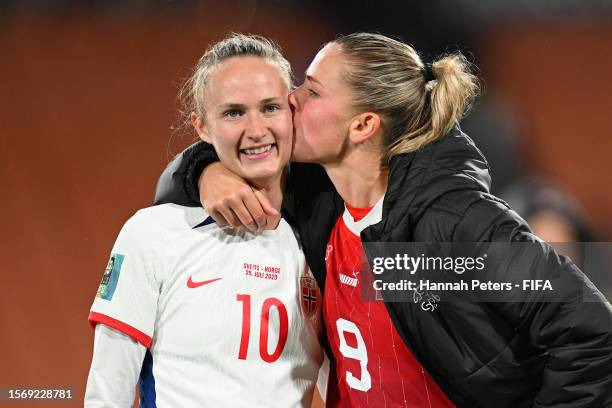 Caroline Graham Hansen of Norway and Ana-Maria Crnogorcevic of Switzerland embrace after the scoreless draw in the FIFA Women's World Cup Australia &...