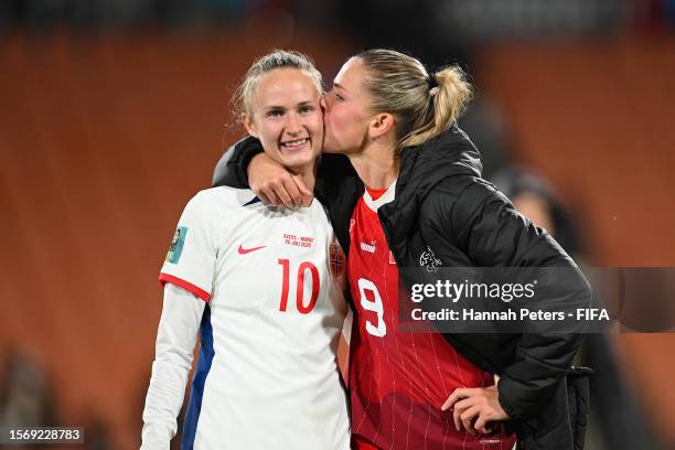 Caroline Graham Hansen of Norway and Ana-Maria Crnogorcevic of Switzerland embrace after the scoreless draw in the FIFA Women's World Cup Australia &...