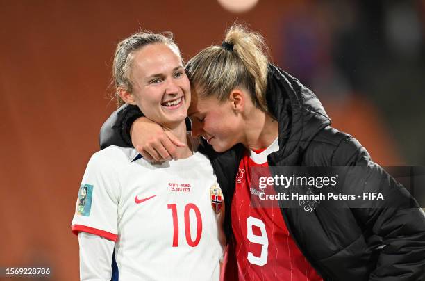 Caroline Graham Hansen of Norway and Ana-Maria Crnogorcevic of Switzerland embrace after the scoreless draw in the FIFA Women's World Cup Australia &...