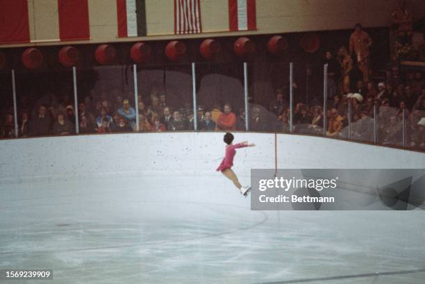 American figure skater Dorothy Hamill competing in the women's free skating event at the Winter Olympic Games in Innsbruck, Austria, February 13th...