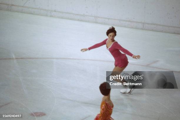 American figure skater Dorothy Hamill competing in the women's free skating event at the Winter Olympic Games in Innsbruck, Austria, February 13th...