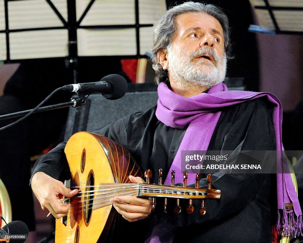 Lebanese Singer Marcel Khalifa looks on during a performance for