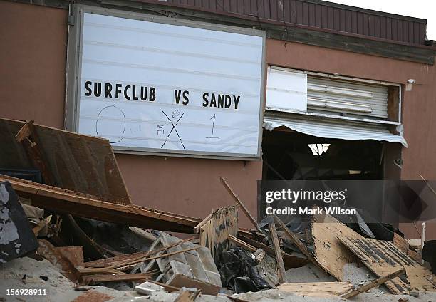 The poplular Surf Club was partially demolished by Superstorm Sandy on November 25, 2012 in Ortley Beach, New Jersey. New Jersey Gov. Christie...