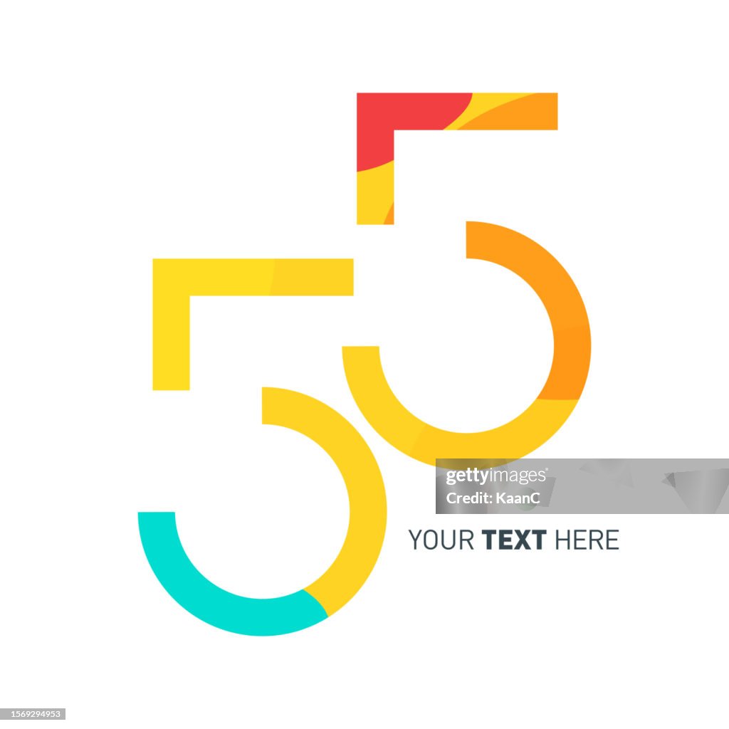 Plantilla del resumen número 55. Plantilla de número de aniversario aislada, etiqueta de icono de aniversario, ilustración de stock vectorial de símbolo de aniversario