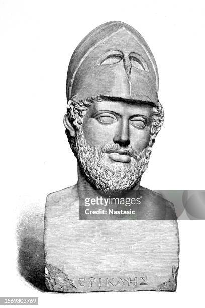 bust and marble head of pericles greek politician and general - marble statue stock illustrations