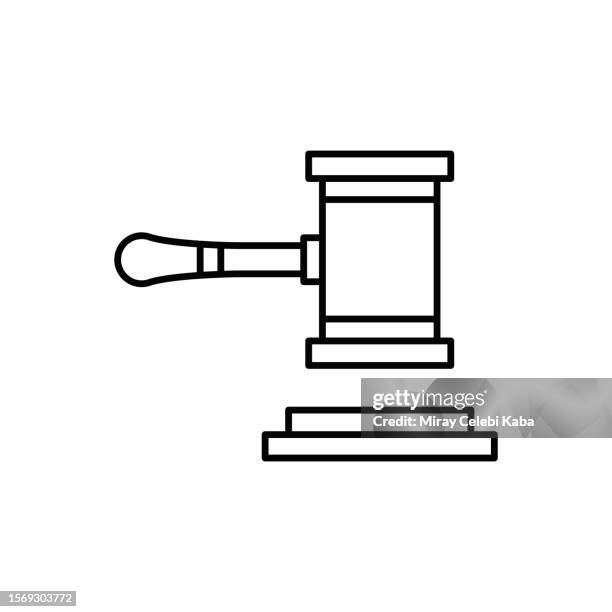 gavel line icon and law justice - bid stock illustrations