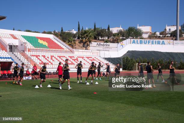 Roma players during training session at Estadio Municipal de Albufeira on July 25, 2023 in Albufeira, Portugal.