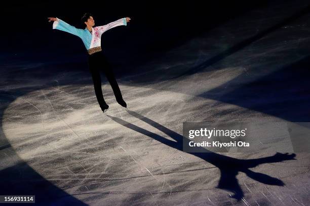 Yuzuru Hanyu of Japan performs in the Gala Exhibition during day three of the ISU Grand Prix of Figure Skating NHK Trophy at Sekisui Heim Super Arena...