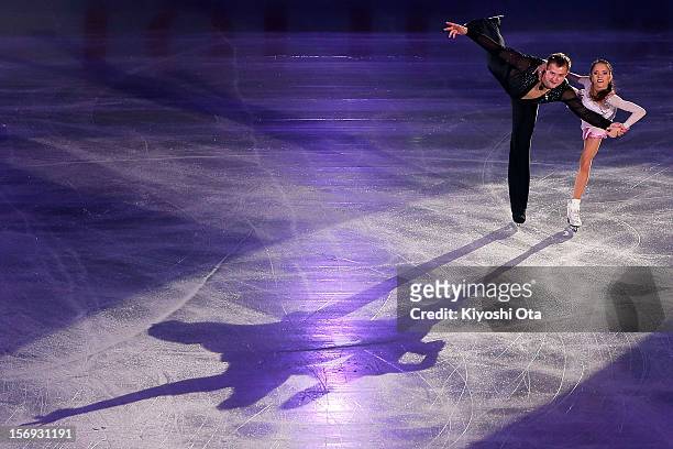 Vera Bazarova and Yuri Larionov of Russia perform in the Gala Exhibition during day three of the ISU Grand Prix of Figure Skating NHK Trophy at...