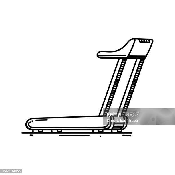 treadmill machine line icon, sketch design, pixel perfect, editable stroke. logo, sign, symbol. fitness and health. - treadmill stock illustrations