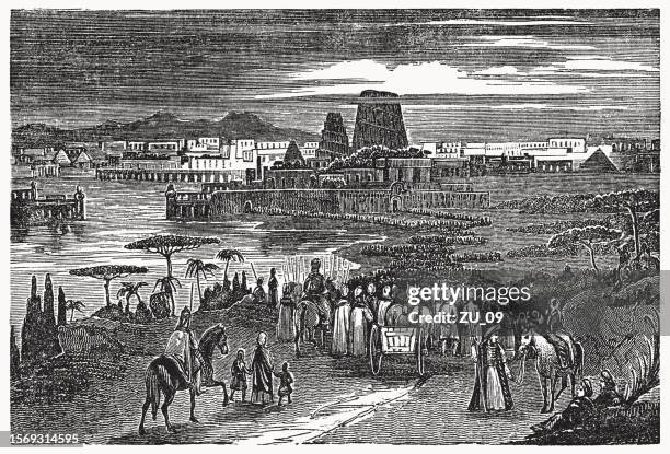 deportation of the israelites to babylon (2 kings 24) - ancient babylon stock illustrations