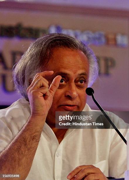 Jairam Ramesh, Union minister of Rural development speaks during the second session of Hindustan Times Summit at Taj Palace on November 16, 2012 in...