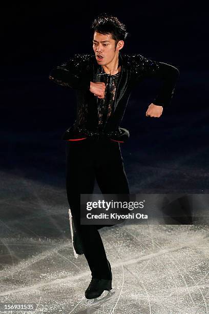 Daisuke Takahashi of Japan performs in the Gala Exhibition during day three of the ISU Grand Prix of Figure Skating NHK Trophy at Sekisui Heim Super...