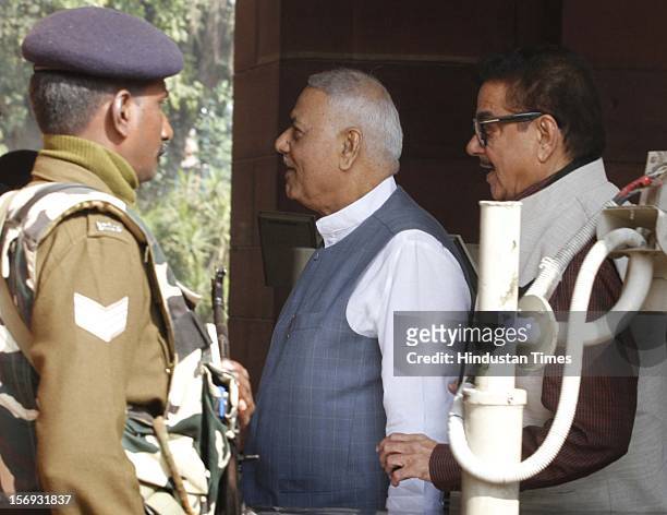 Leaders Yashwant Sinha, Shatrughan Sinha at Parliament House on the first day of its winter session on November 22, 2012 in New Delhi, India....