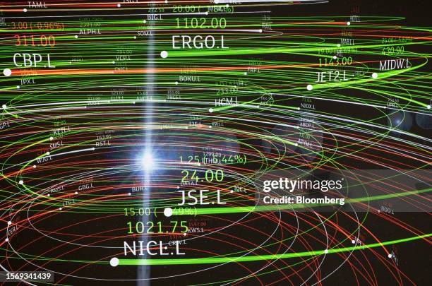 Stock price information displayed in the London Stock Exchange Group Plc's office atrium in the City of London, UK, on Tuesday, Aug. 1, 2023. LSE...