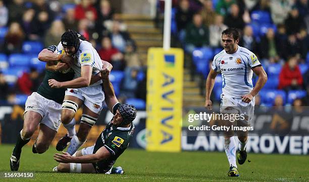 Dean Mumm of Exeter Chiefs in action during the Aviva Premiership match between London Irish and Exeter Chiefs at Madejski Stadium on November 25,...