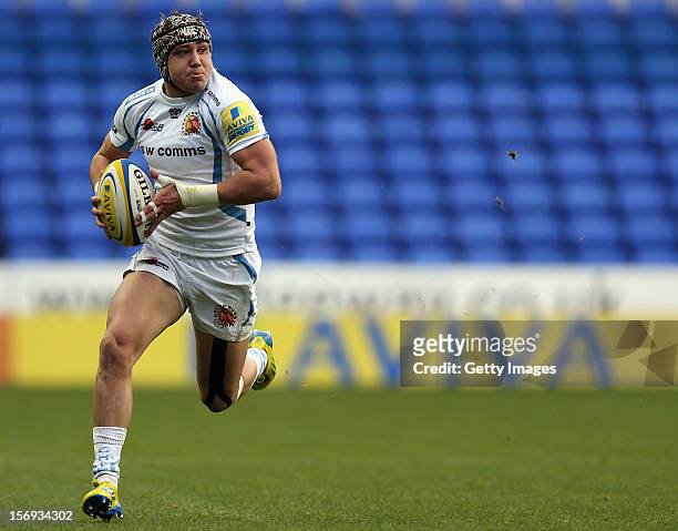 Jack Nowell of Exeter Chiefs in action during the Aviva Premiership match between London Irish and Exeter Chiefs at Madejski Stadium on November 25,...
