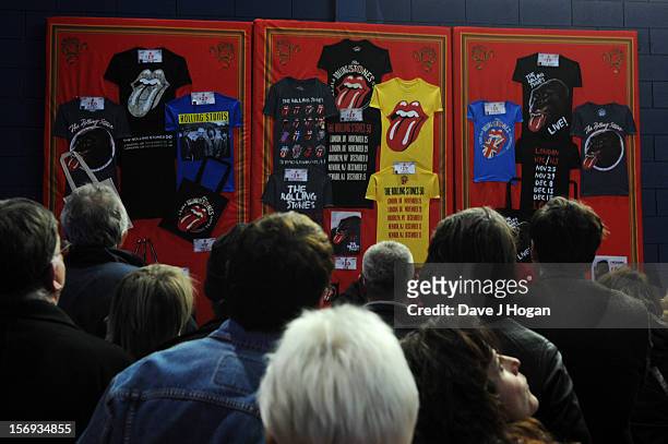 Fans queue to buy merchandise prior to the Rolling Stones performing at 02 Arena on November 25, 2012 in London, England.