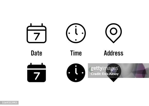 datum, uhrzeit, adresse, symbole - zeitmessinstrument stock-grafiken, -clipart, -cartoons und -symbole