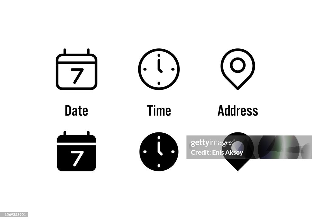 Ícones de endereço de data e hora