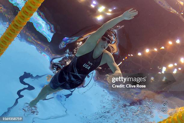 Katie Ledecky of Team United States competes in the Women's 1500m Freestyle Final on day three of the Fukuoka 2023 World Aquatics Championships at...