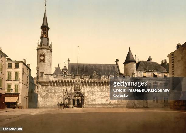 city hall, la rochelle, france, c. 1890, historic, digitally enhanced reproduction of a photochrome print from 1895 - colouring stock illustrations