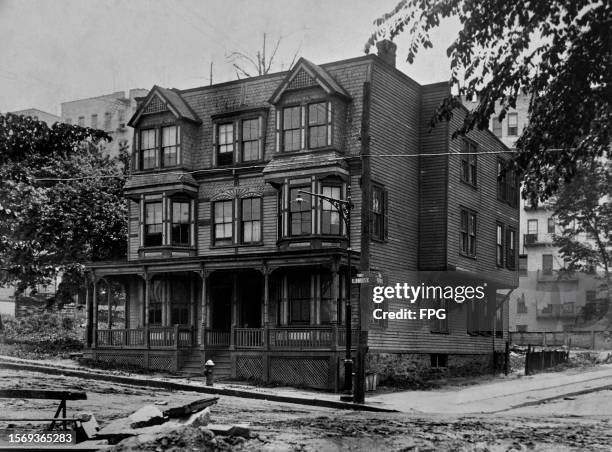 Property, rented by Mary Horan for eight dollars a month, at 169th Street and Walton Avenue in the Bronx borough of New York City, New York, circa...