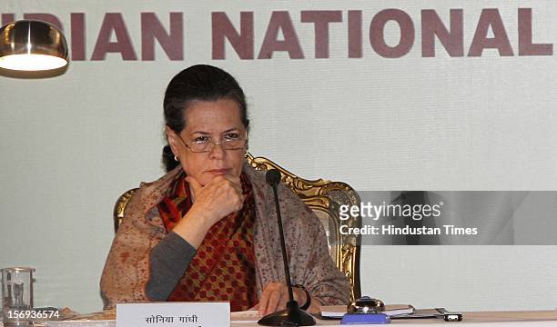 Congress president Sonia Gandhi at the "Samvad Baithak"or Dialogue Meeting with Congress top leaders on November 9, 2012 in Surajkund on the...